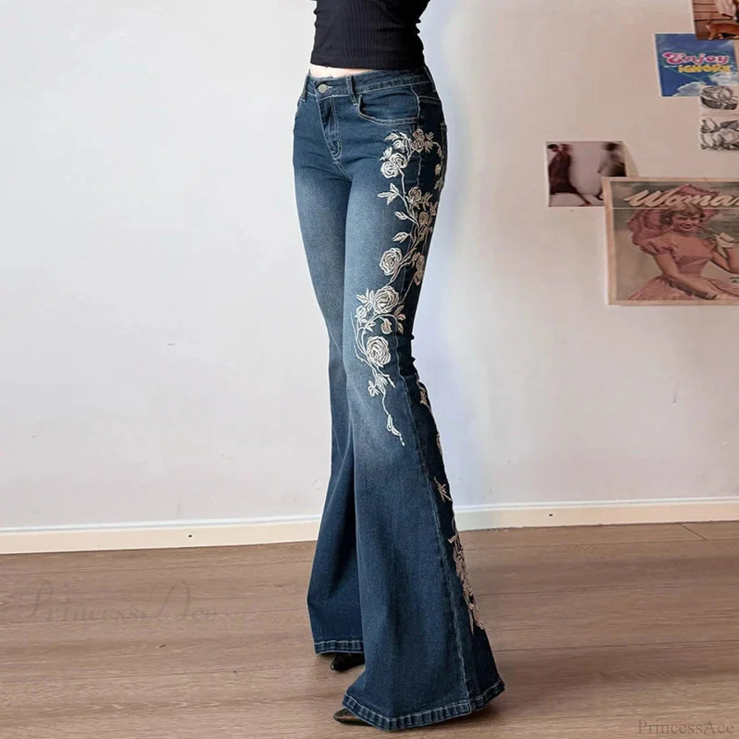 Embroidered Gothic Flare Pant Blue / S