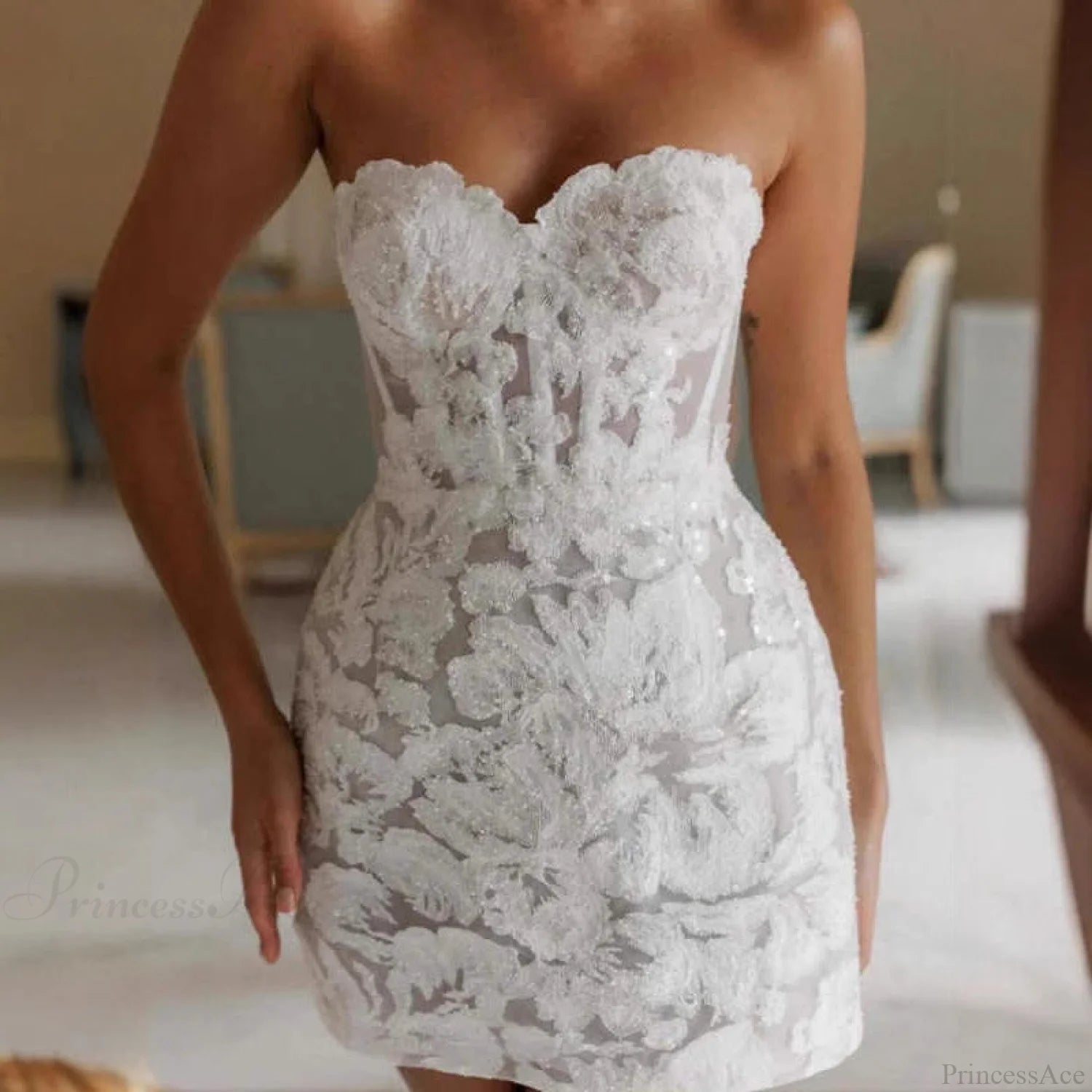 Embroidered Strapless A-Line Evening Wedding Dress weddingdress-250223