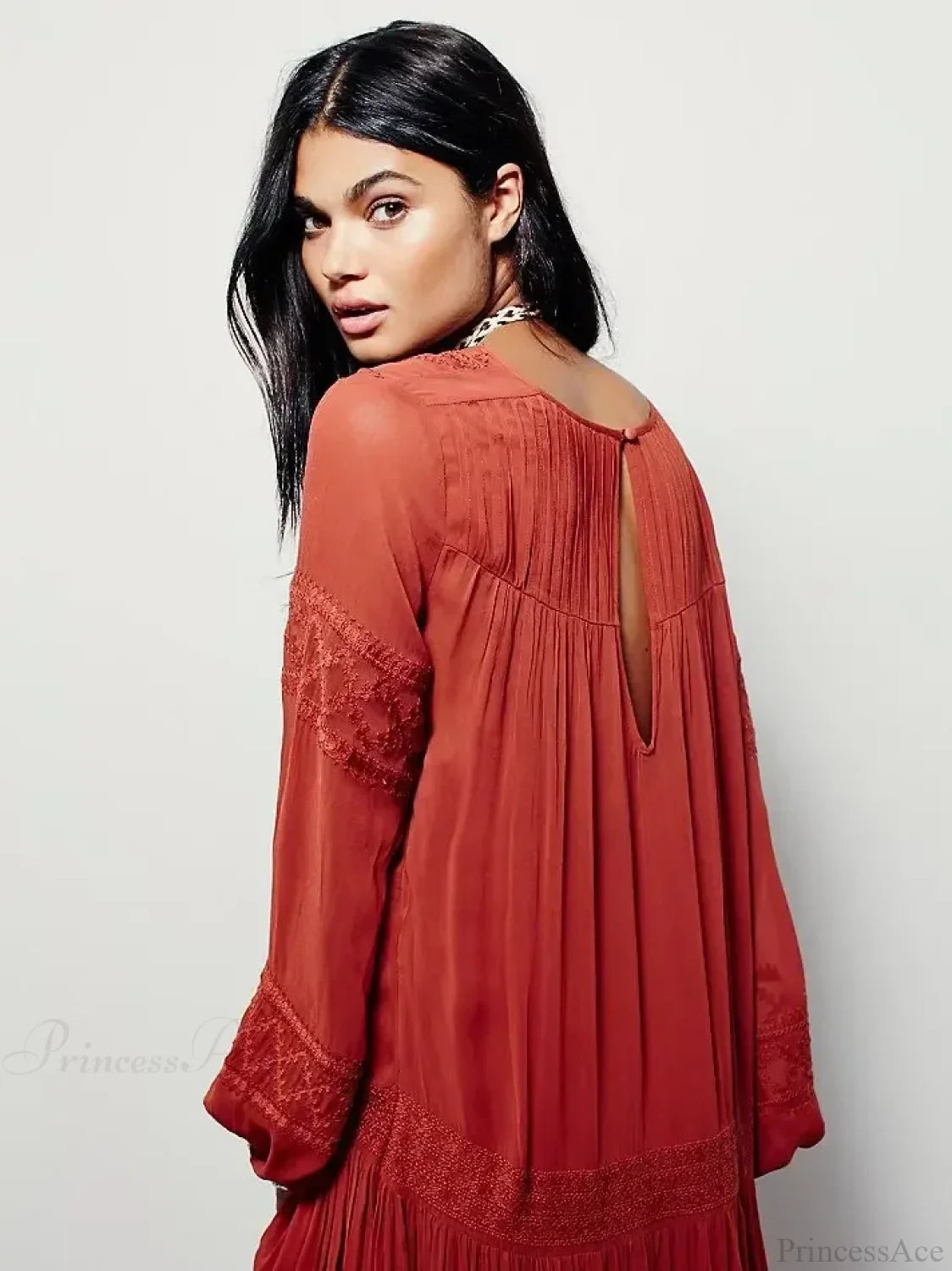 Embroidery Flower V-neck Split Mini Boho Dress Red / S bohodress-250126