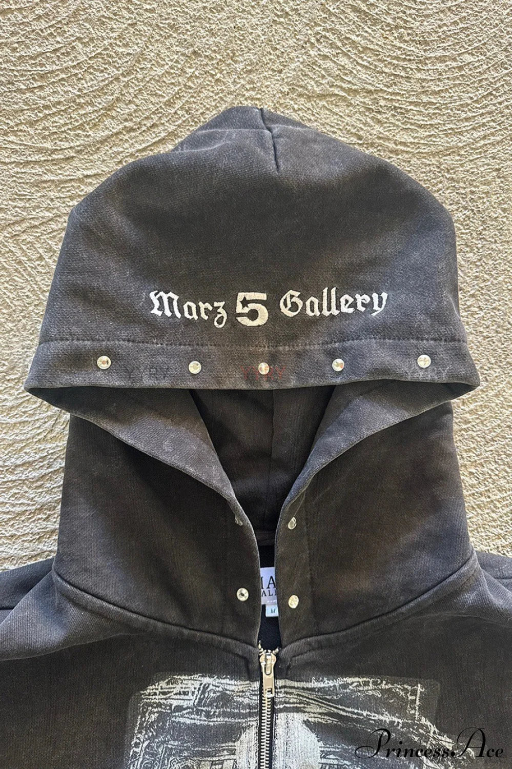 Embroidery Rhinestone Print Zip Hoodie