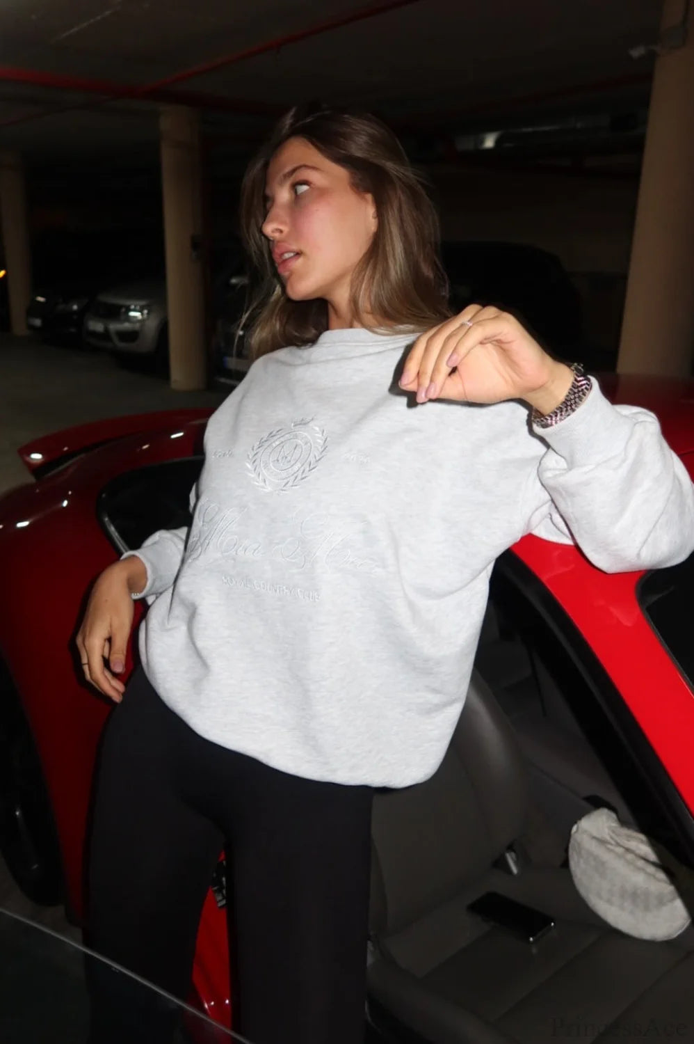 Embroidery Solid Color Loose Versatile Crew Neck Sweatshirt