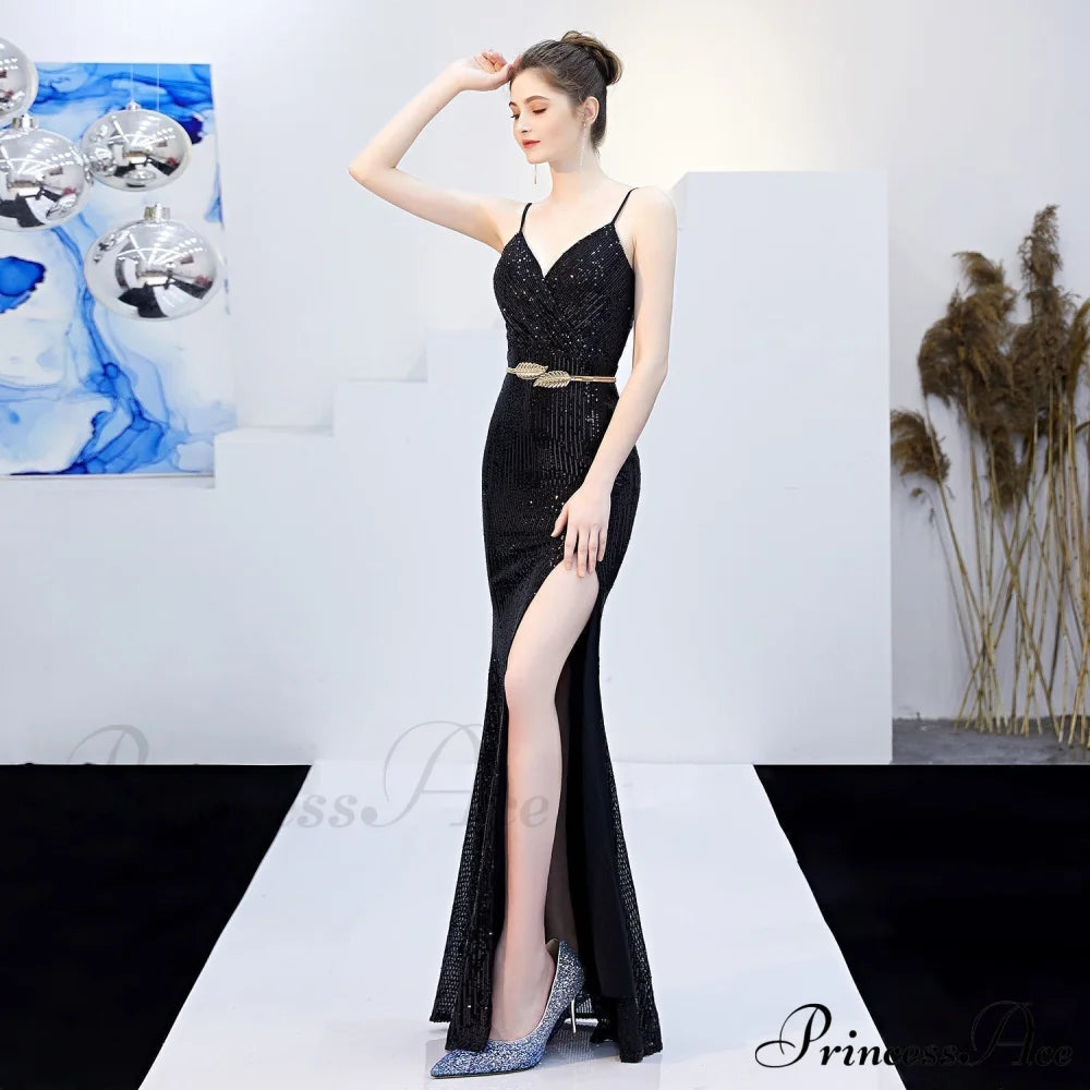 Emma Sequined Stylish Formal Slit Dress S.o. Long Dresses