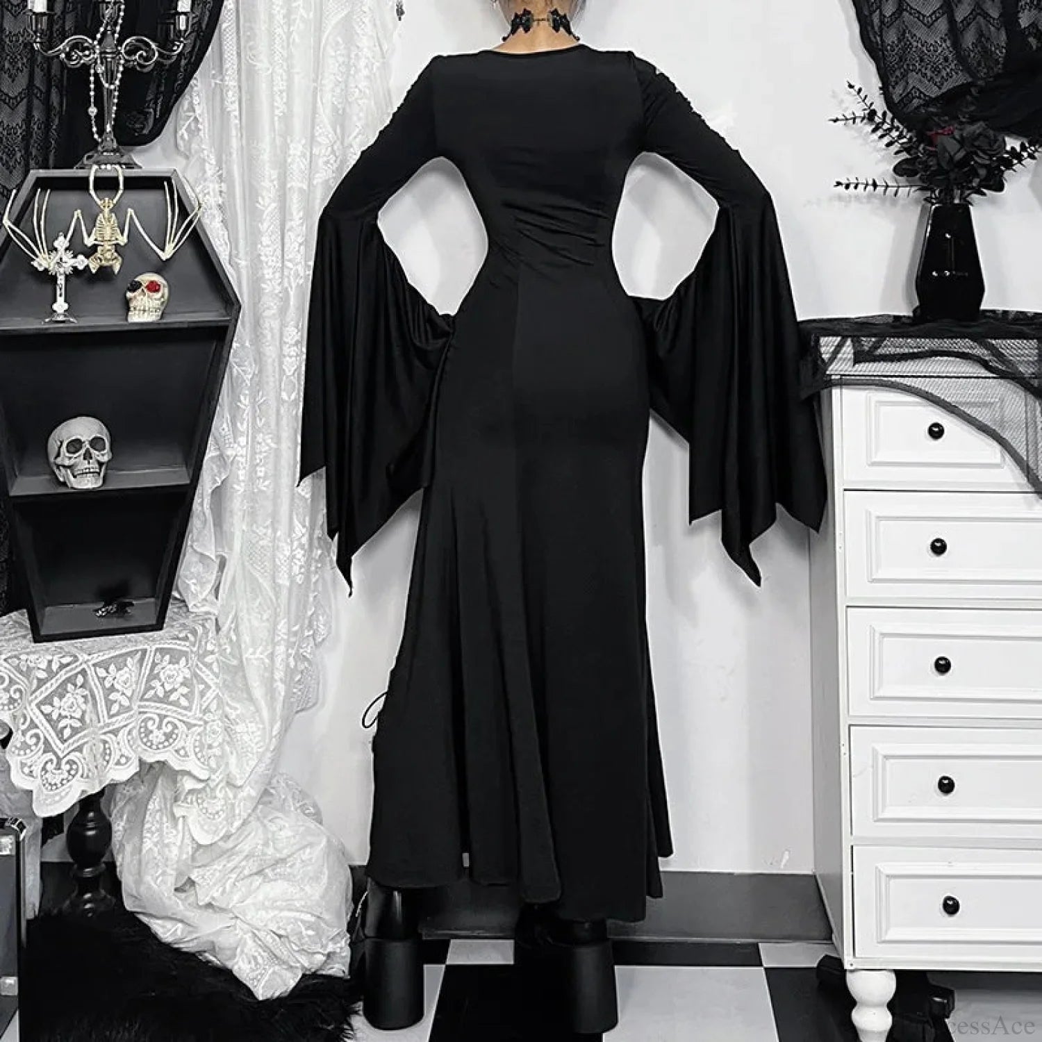 Empty Out Batwing Sleeve Full-Length Dress