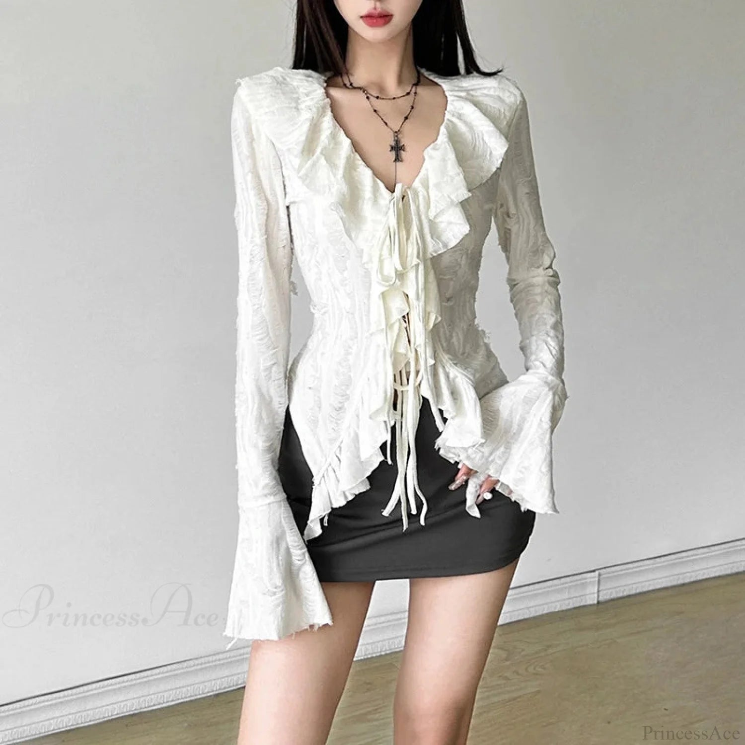 Enchantedcore Frilled Plunging-neck Blouse