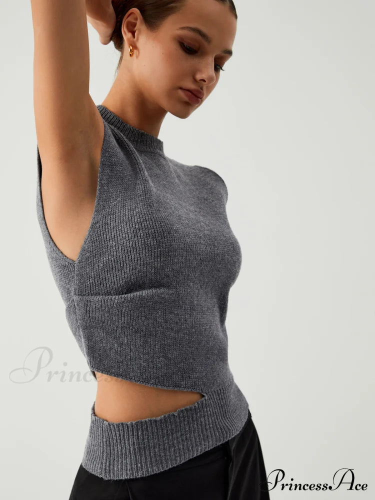 Enlighten Me Graceful Cutout Sweater Vest Sweaters-L