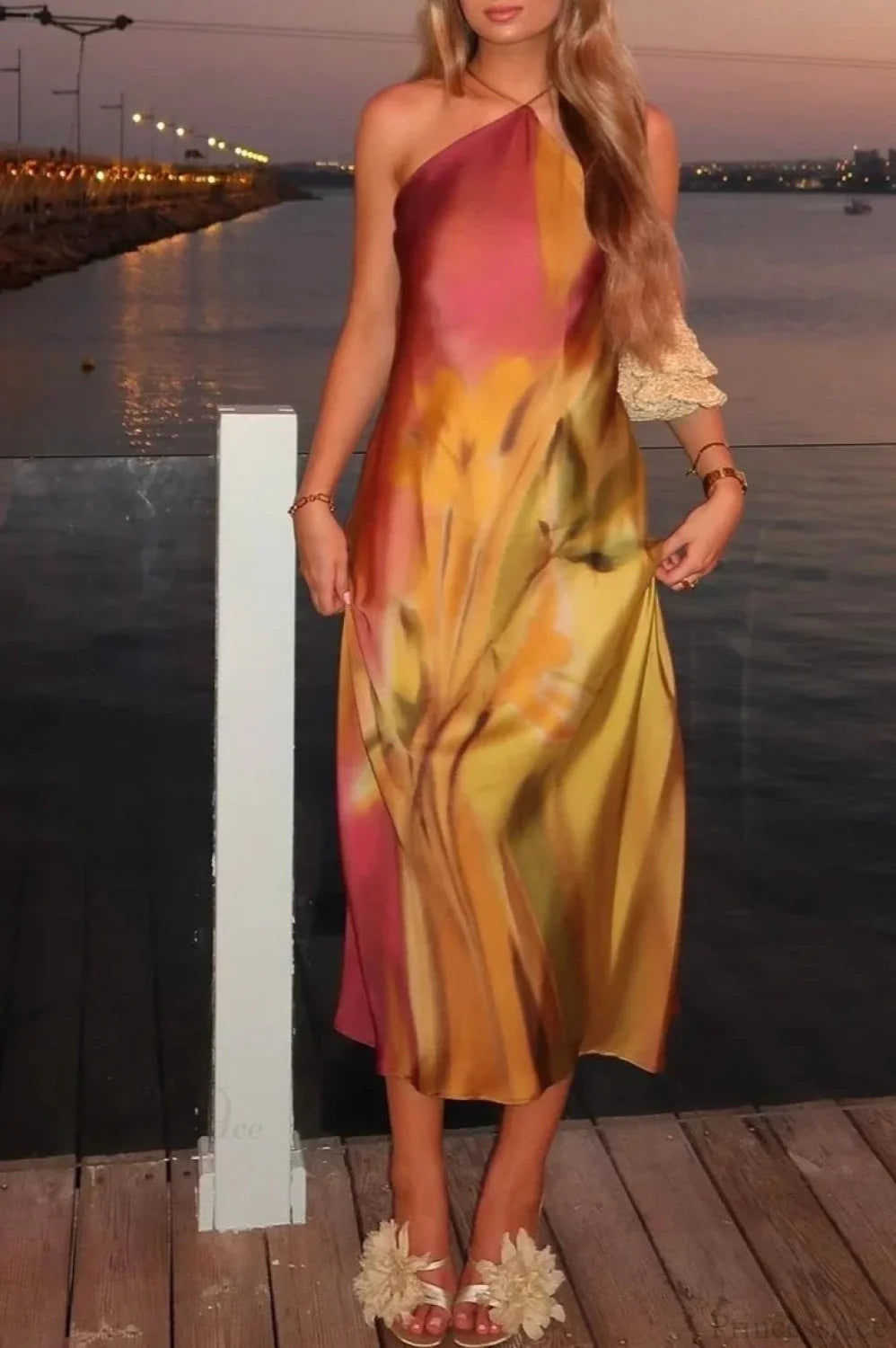 European Style Printed Halter Vacation Dress vacationdress-250223