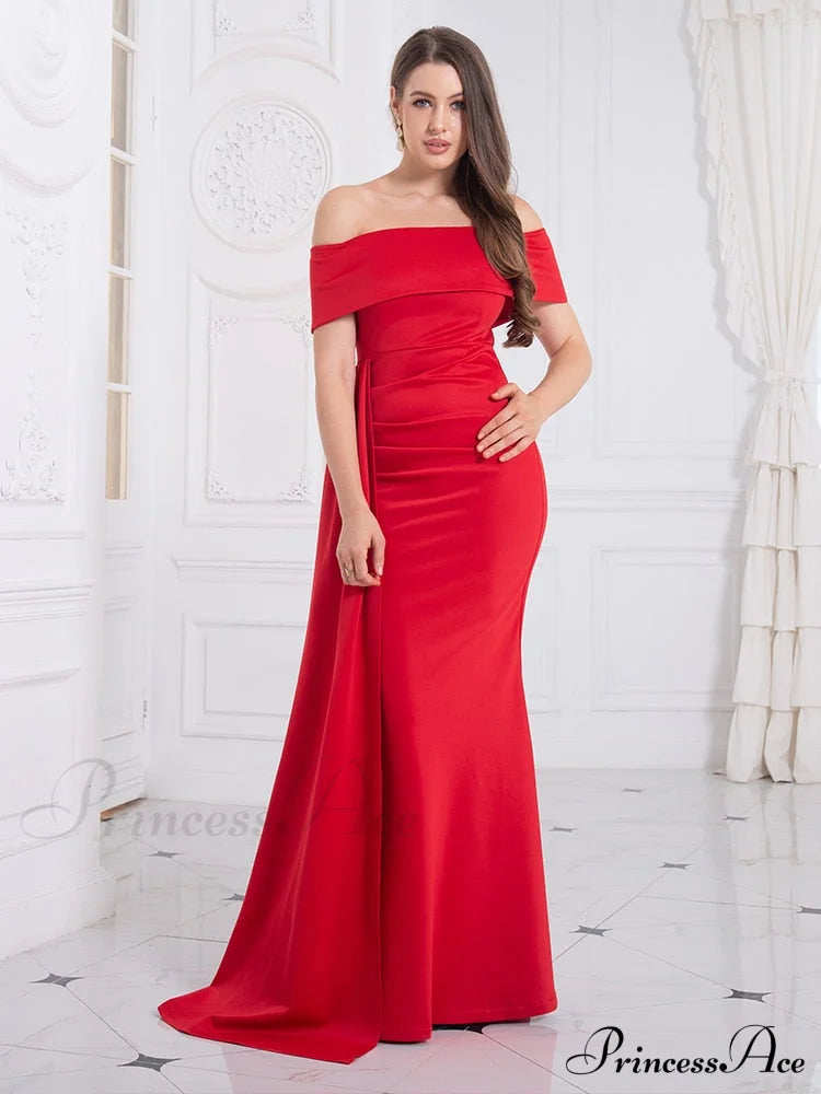 Evening Side Party Shoulder Stretch - With Off Night Gown Trains White