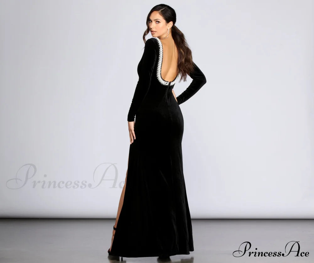 Everly Formal Velvet And Pearl Dress - Lady Occasions