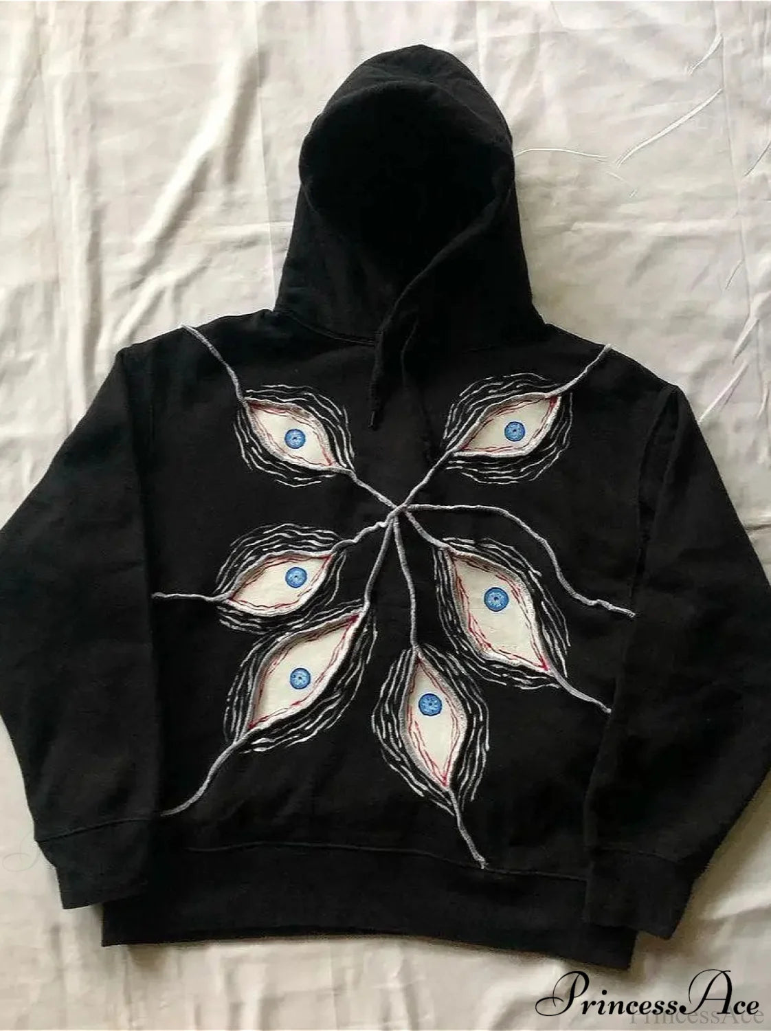 Evil Eye Patterned Dark Gothic Hip Hop Hoodie Black / S