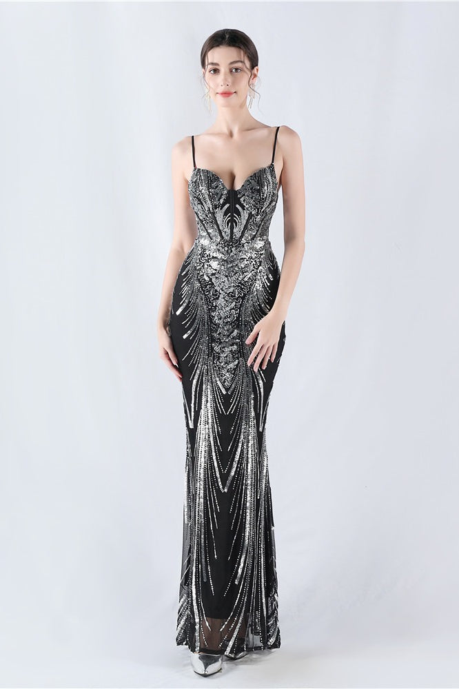 Boned Sequin Embroidered Formal Dress
