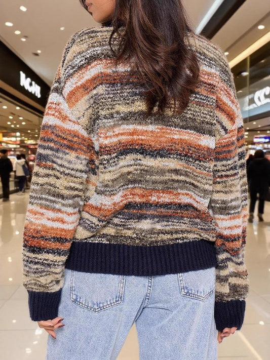 Retro-Strickpullover mit Farbblock-Streifen und V-Ausschnitt