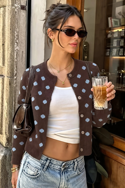 Colorful Polka Dot Round Neck Cardigan