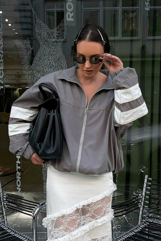 Schicke Jacke mit Stehkragen und Farbblockdesign