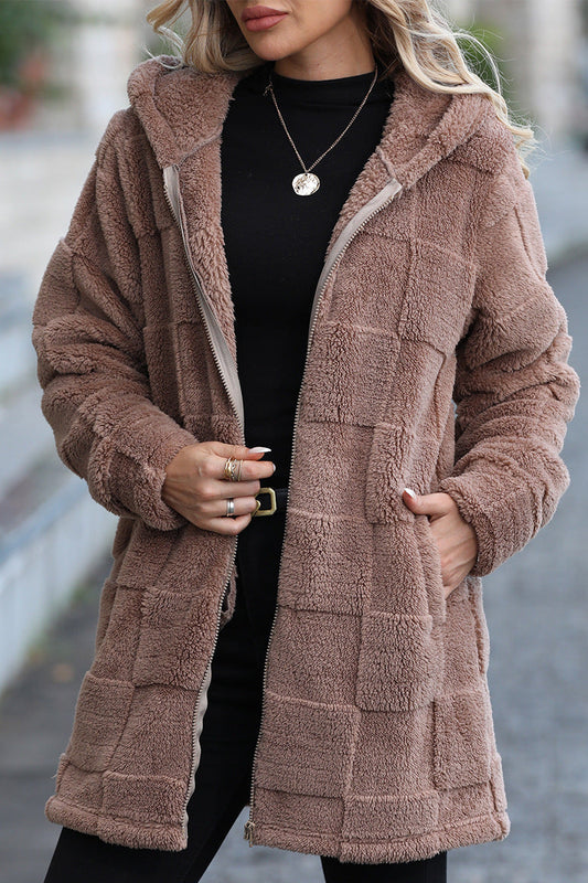 Hooded Long Fleece Cardigan Coat Brown / S coats
