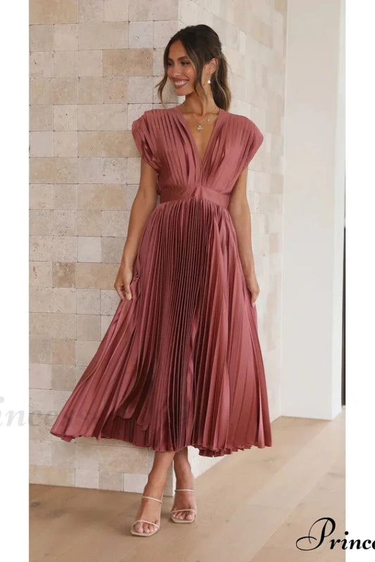 Damen Lockeres Reißverschluss Trendy Plissee Partykleid
