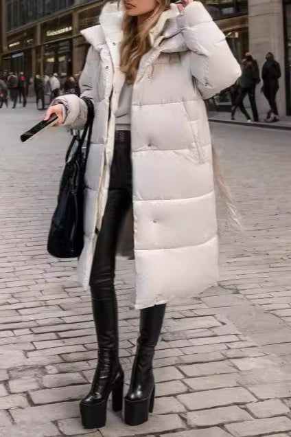 Colorblock Mid-Length Hooded Puffer Puffer Jacket