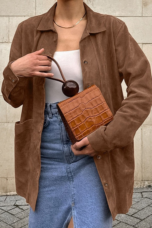 Brown Faux Suede Shirt Jacket