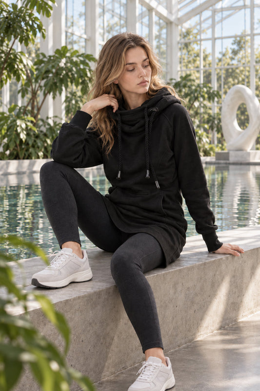 Hooded Sweatshirt with Zipper Pocket and Drawstring