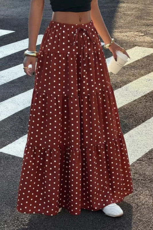 Polka Dot Ruffle Maxi Skirt
