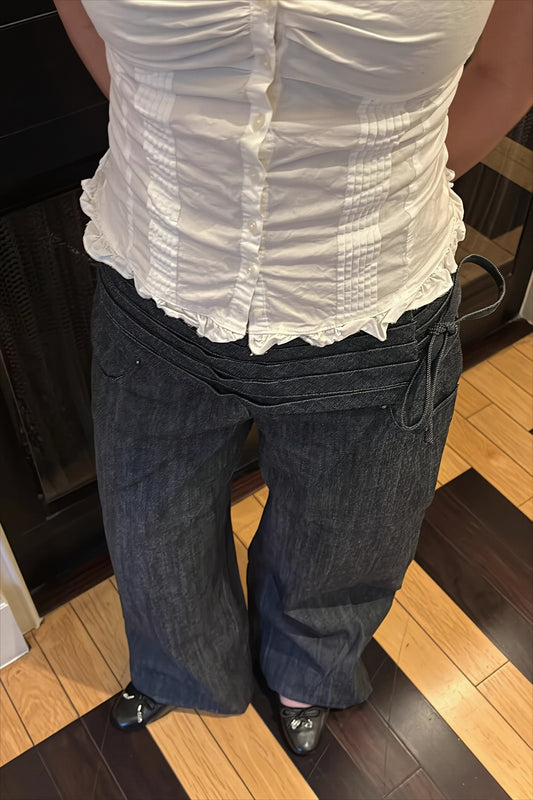 Drawstring Ruched Wide Leg Jeans