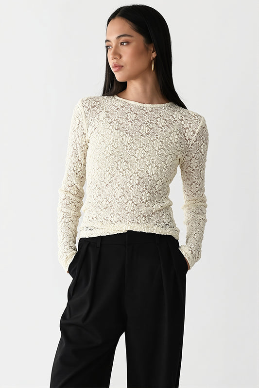 Allover Lace Fitted Long Sleeve Blouse