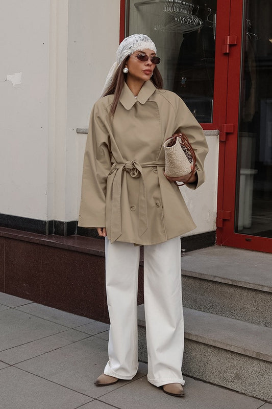 Vintage Khaki Trenchcoat mit Gürtel