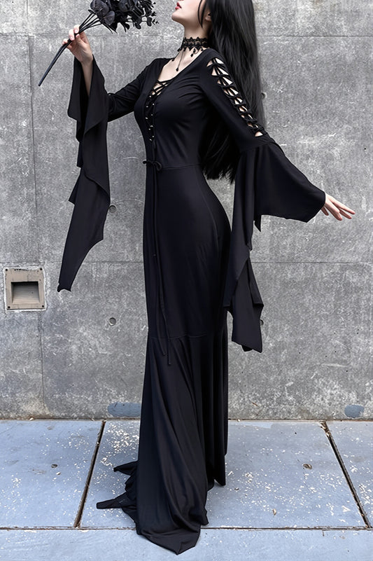 Black Lace Up Gothic Witch Costume Dress