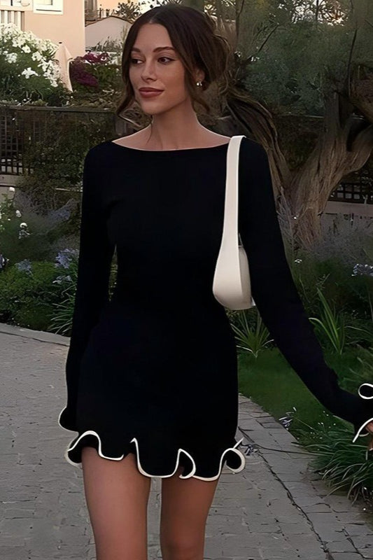 Elegant Round Neck Ruffle Cocktail Dress