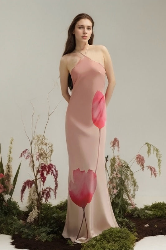 Rückenfreies Maxikleid mit Blumenmuster und hoher Taille