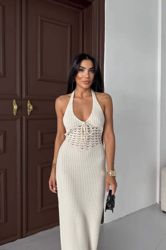 Transparentes Neckholder-Maxikleid ohne Rücken 