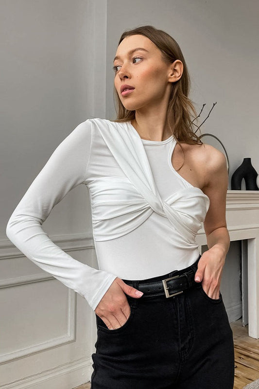 Langarmshirt mit One-Shoulder-Knoten