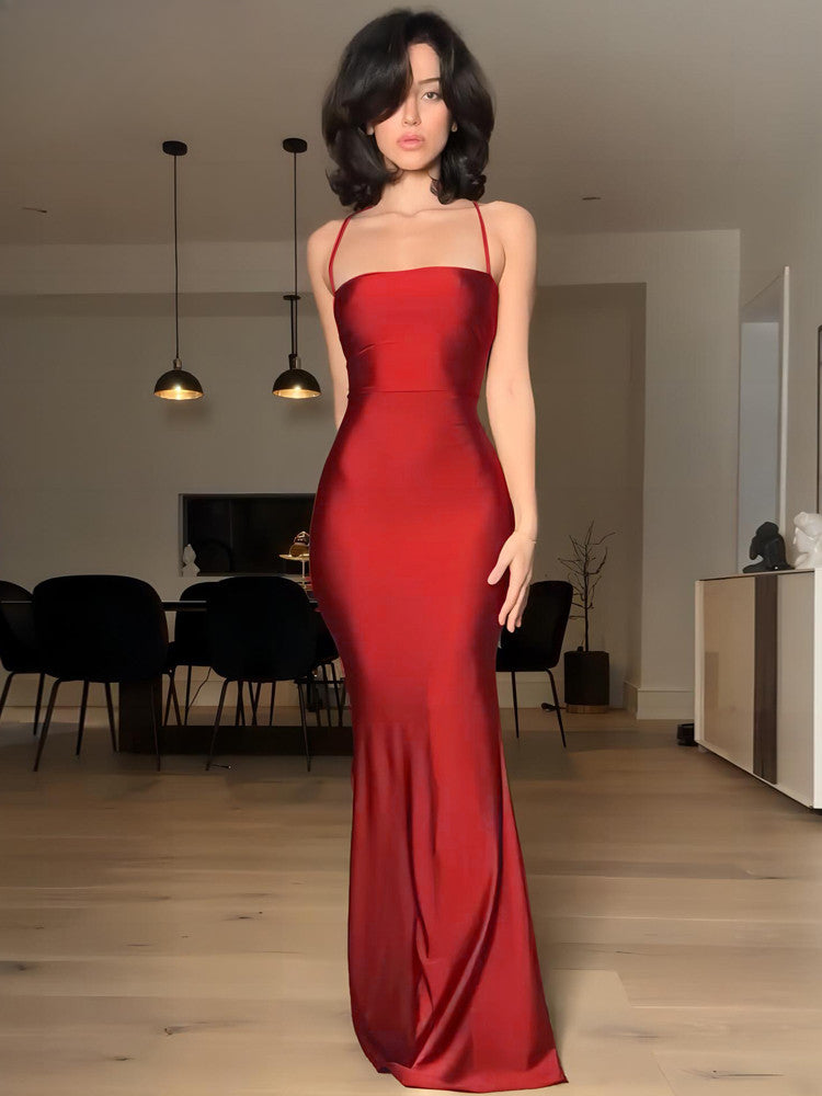 Elegant Backless Draped Bandage Sexy Maxi Christmas Party Dress Dresses-L