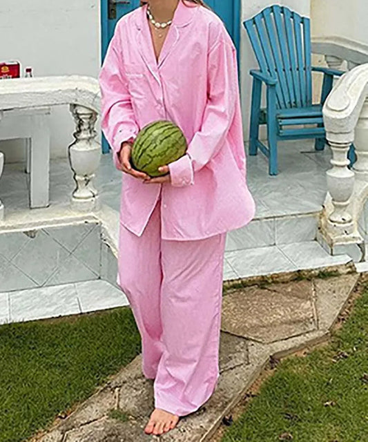 Rosa bedruckte Taschen, gerade Hose, zweiteiliges Büro-Set