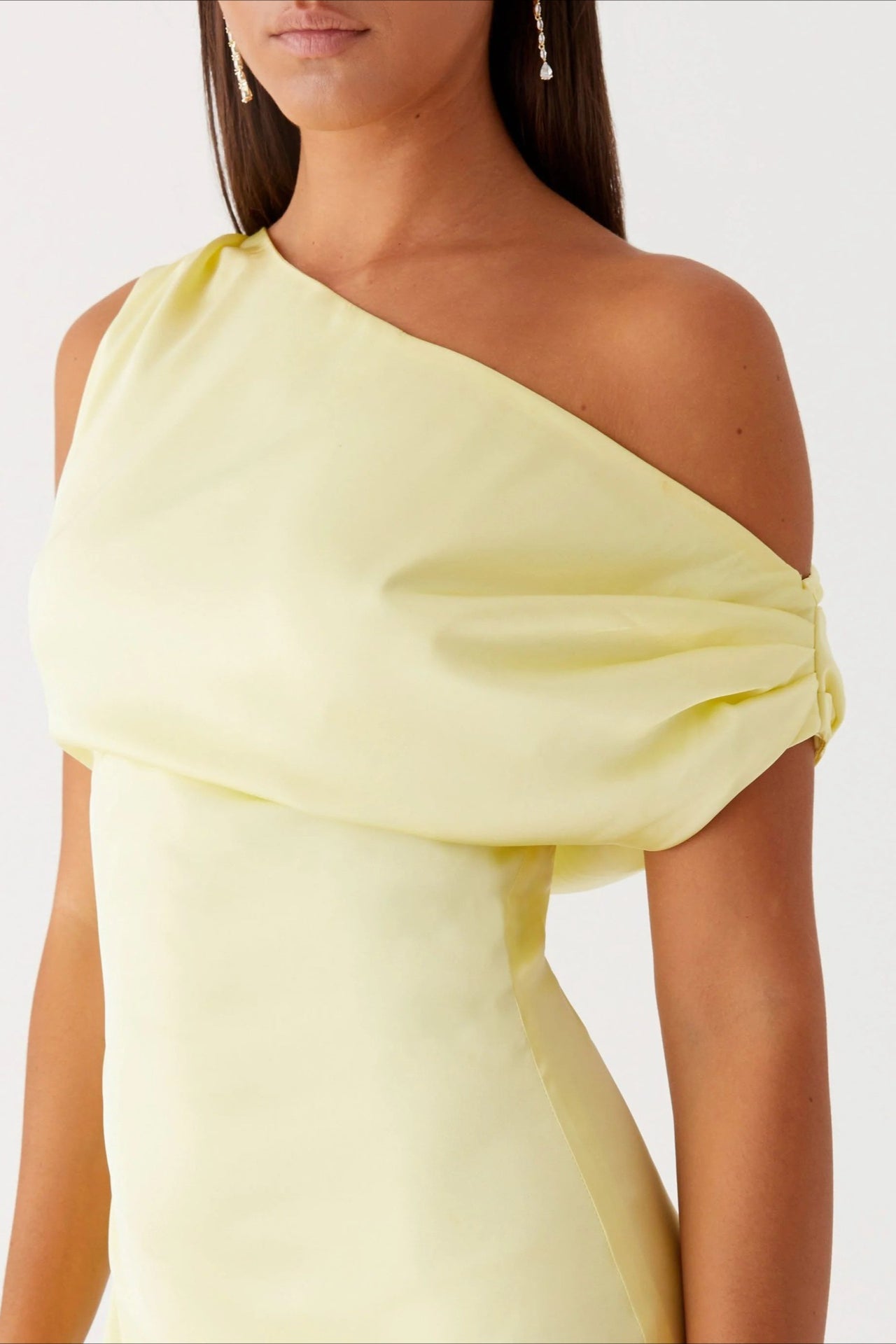 Solid Asymmetric Neckline Formal Dress