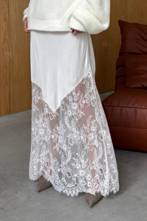 Lace Patchwork Sheer Bodycon Skirt