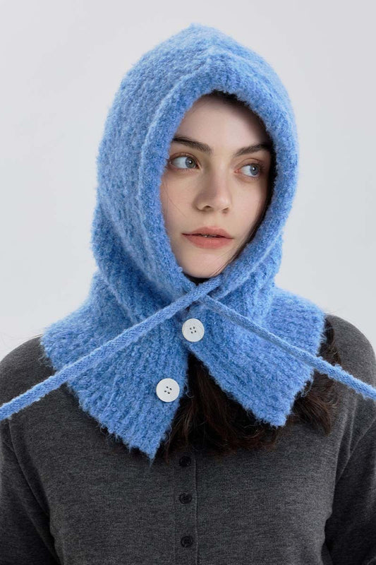 Einfarbige, geknöpfte Sturmhaube, einteilige, gestrickte, warme Mütze
