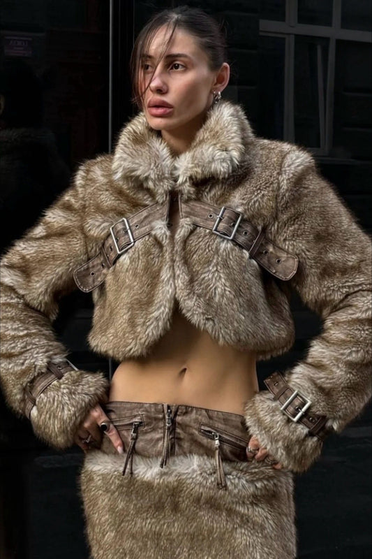 Vintage kurzer Patchwork-Mantel mit Stehkragen