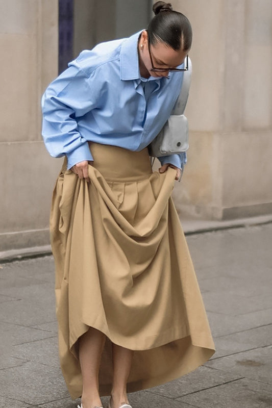 Pleated Cotton Maxi Skirt