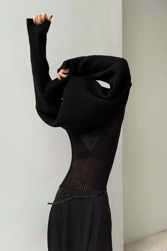 Ribbed Openwork Crew Neck Knit Sweater