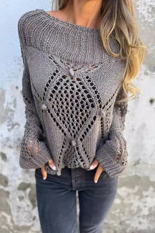 Rundhals-Strickpullover mit Hohlsaum