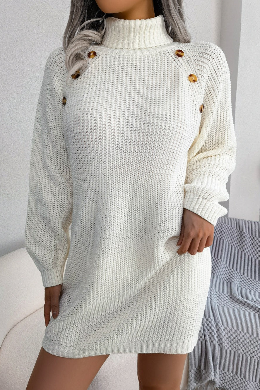 Long Sleeve Button Knit Sweater Dress