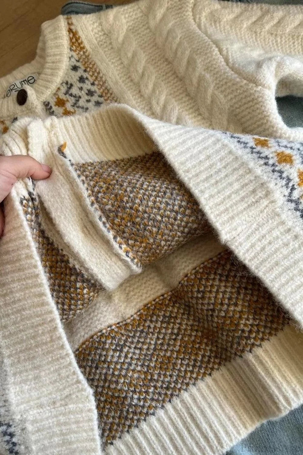 Fair Isle Fair Isle Cable Loose Thick Cardigan Sweater