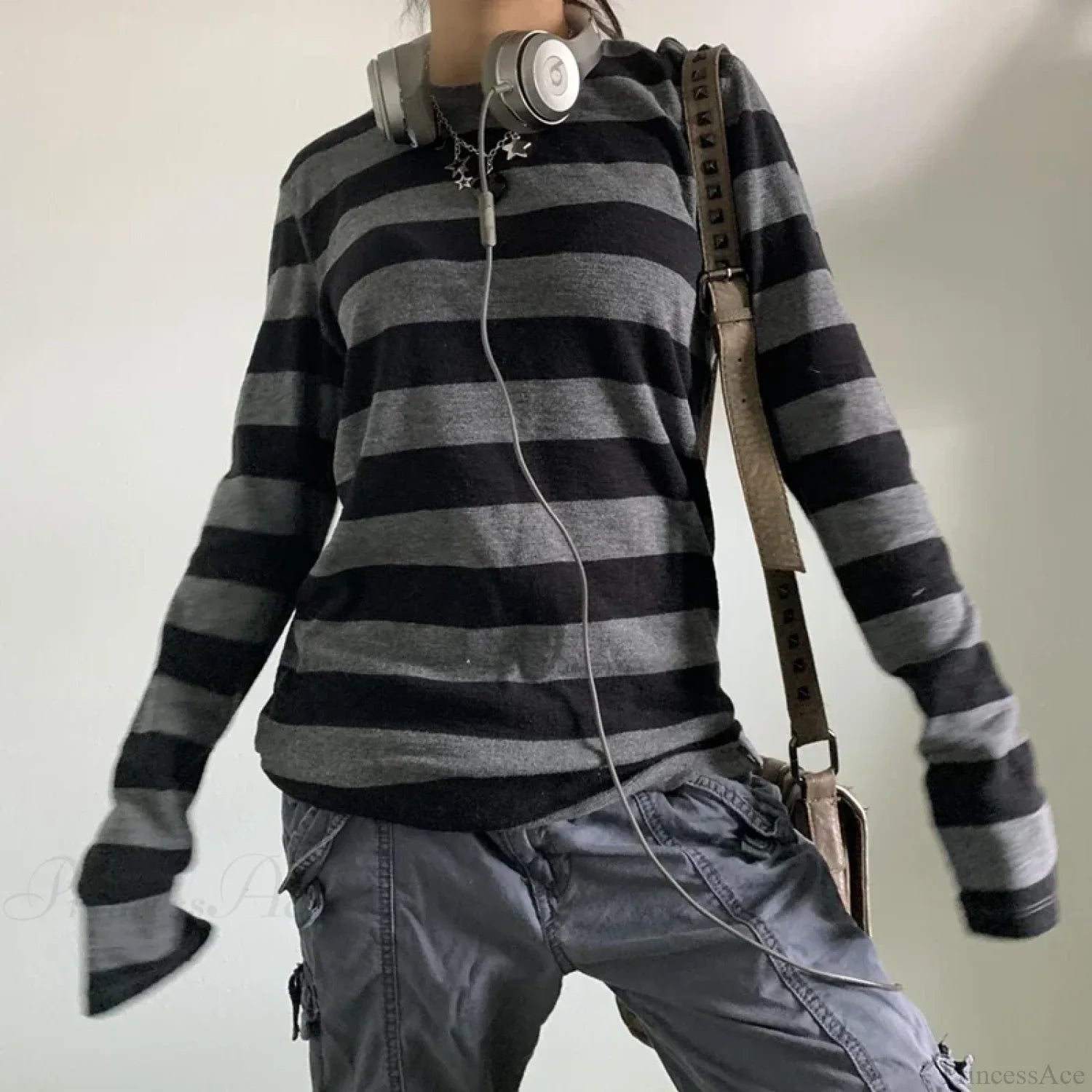 Fairy Grunge Knit Oversized Striped Long Sleeve Crewneck Knit Top Zebra-stripe2 / S knittop-250126