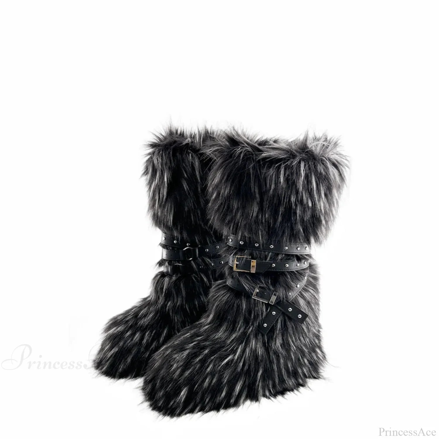 False Hair Wedge Platform Brown Gothic Winter Knee Boot black / 36