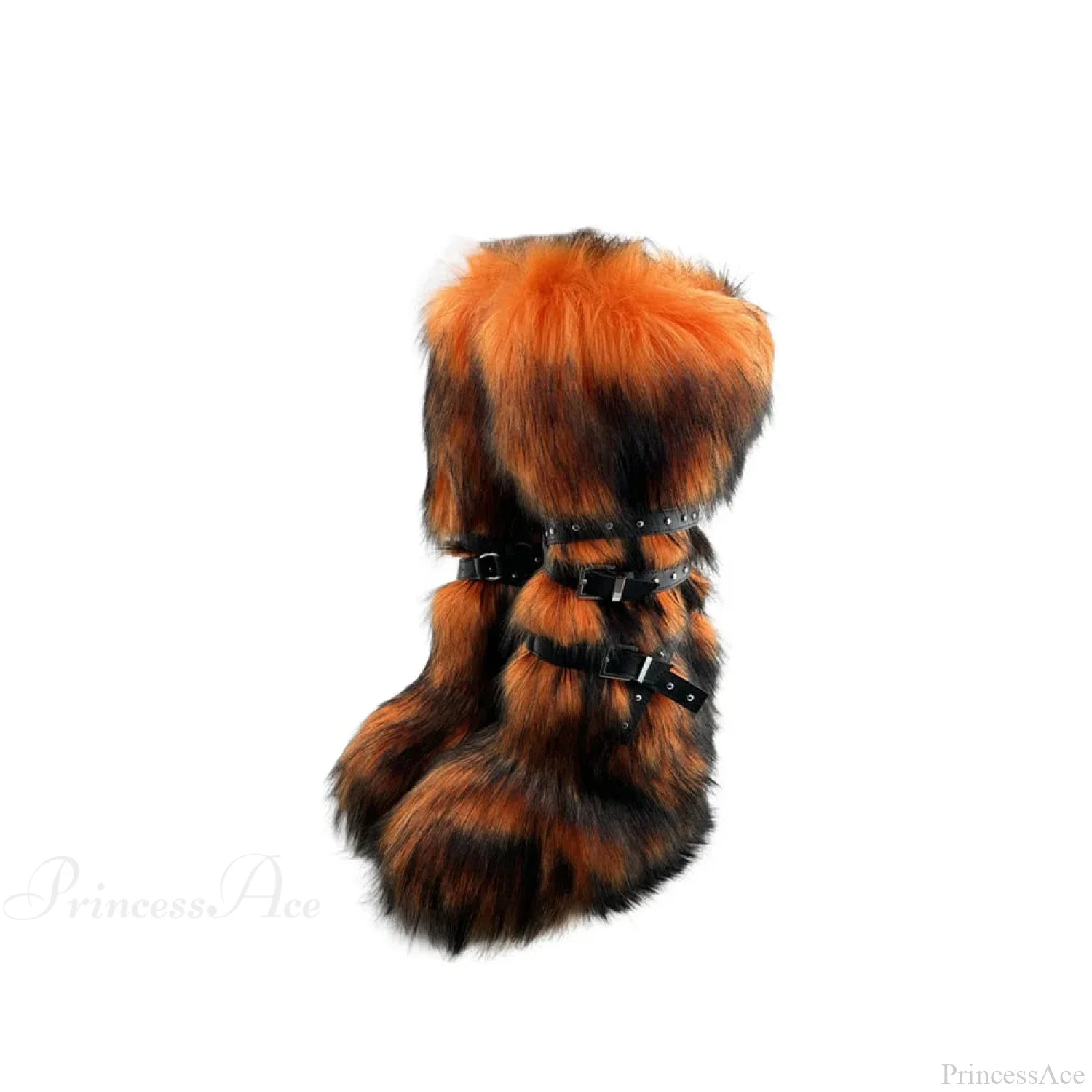 False Hair Wedge Platform Brown Gothic Winter Knee Boot Orange / 36