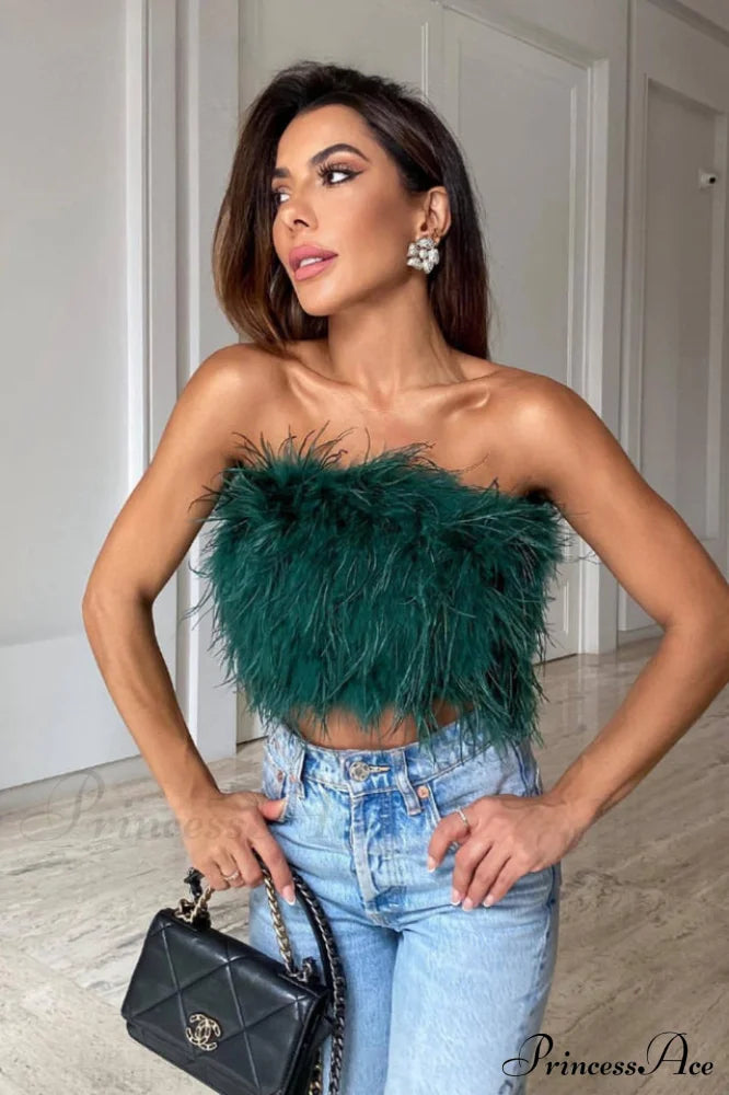 Fancy Strapless Feather Crop Top | Dress In Beauty