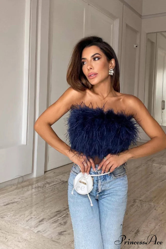 Fancy Strapless Feather Crop Top | Dress In Beauty