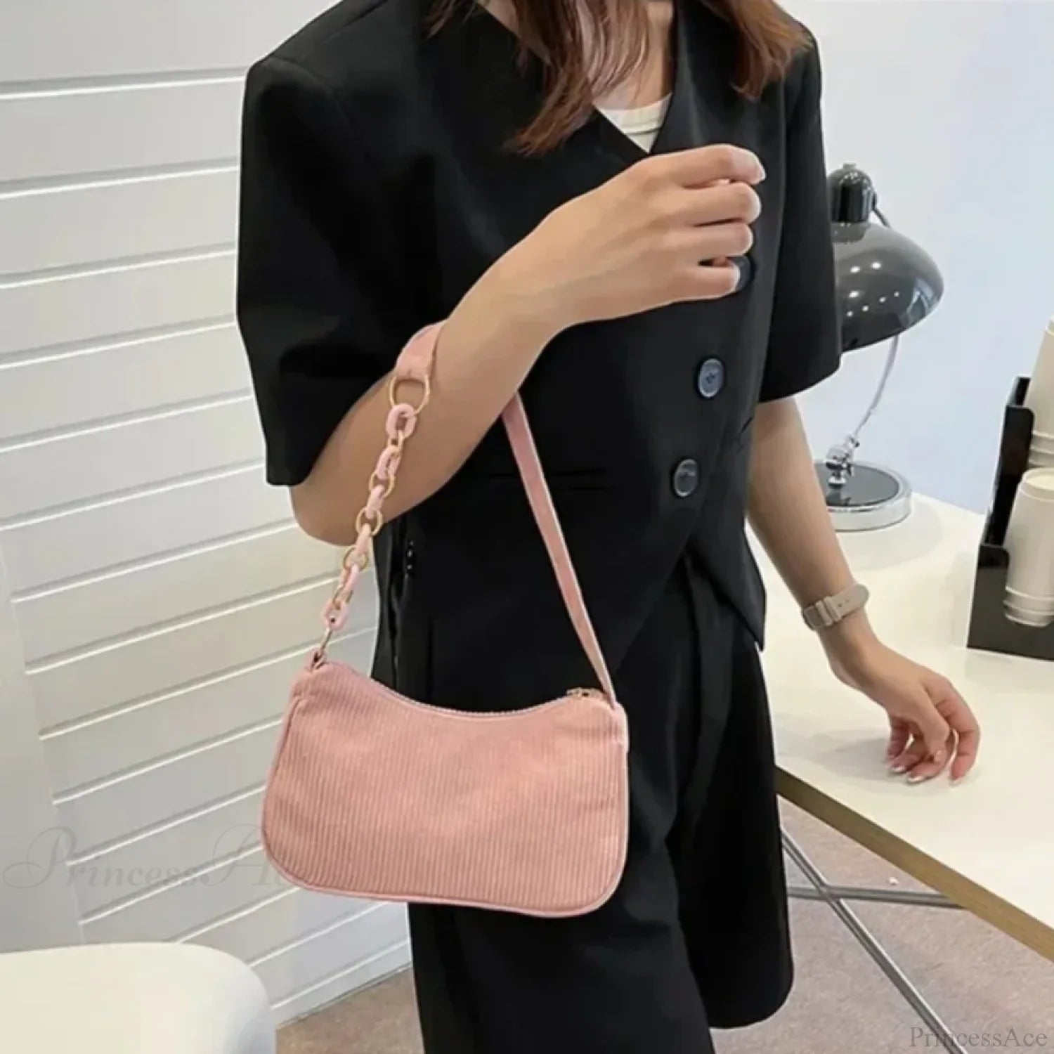 Fashion Corduroy Zipper Underarm Shoulder Bag shoulder-250126