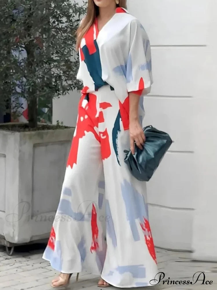 Fashion Daily 3/4 Graphic - V Length Set & Casual Fit Design Arm Regular Blouse Spring White Neck