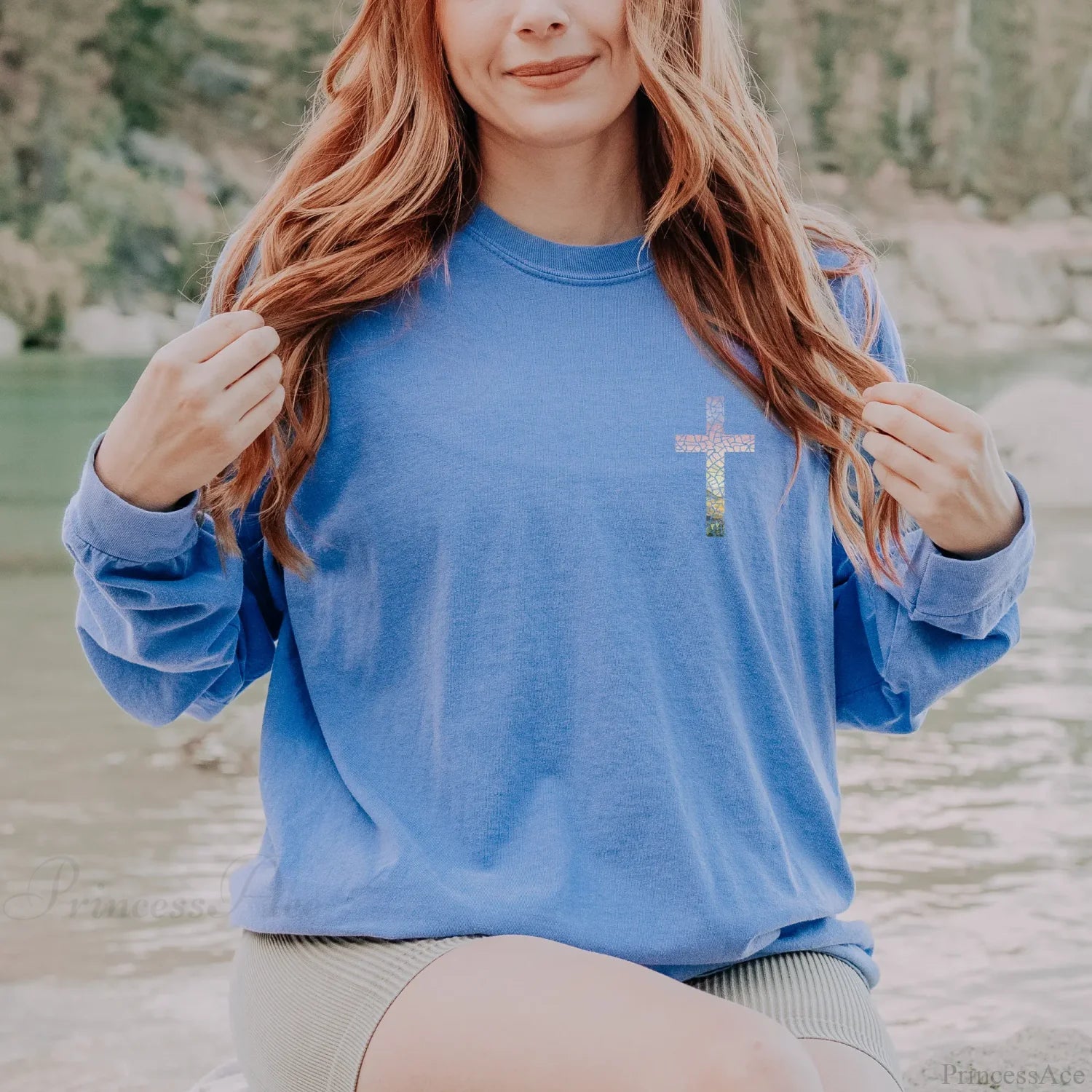 Fashion Individuality Cross Duplex Trend Art Jesuits Christmas Hoodie Blue / S Hoodies-L